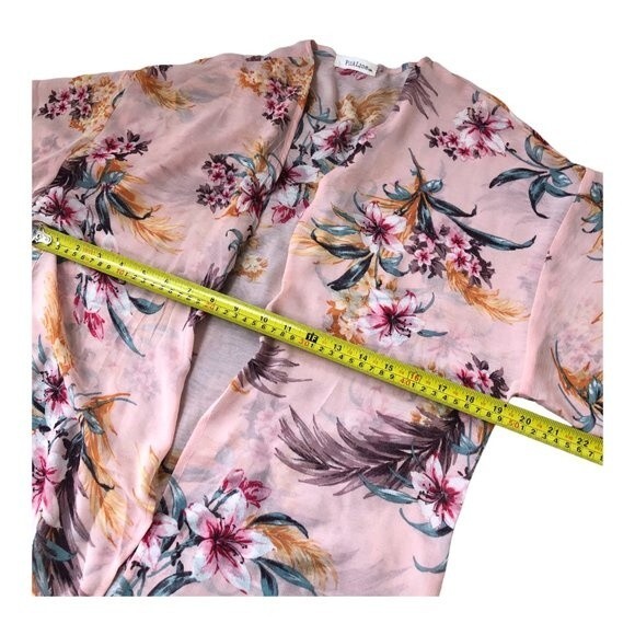 Pinkline Floral Kimono Cardigan Light Pink Floral Sheer 3/4 Sleeve Size L - Picture 9 of 10